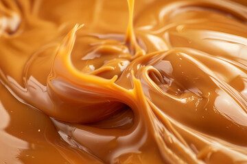 smooth texture of liquid melted caramel cream, poured onto the surface