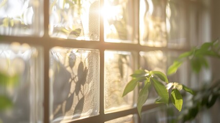 Aufkleber - Soft light filtering through a patterned glass window AI generated illustration