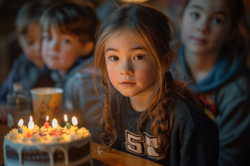 Sticker - A family gathering around a dining table with a cake topped with the number 