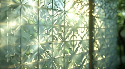 Poster - Soft light filtering through a patterned glass window AI generated illustration
