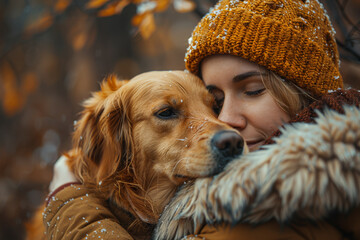 Canvas Print - A devoted support dog comforting its owner during a panic attack, offering reassurance and emotional stability. Concept of empathy and companionship. Generative Ai.