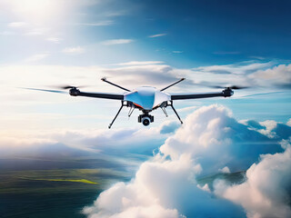 Wall Mural - Unmanned aerial vehicle gliding through the clouds.