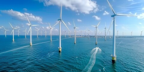 Aufkleber - Oceans Breath: Offshore Wind Turbines Harnessing the Power of the Sea Breeze to Generate Sustainable Energy, Generative AI