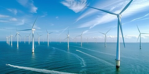 Aufkleber - Oceans Breath: Offshore Wind Turbines Harnessing the Power of the Sea Breeze to Generate Sustainable Energy, Generative AI