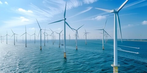 Aufkleber - Oceans Breath: Offshore Wind Turbines Harnessing the Power of the Sea Breeze to Generate Sustainable Energy, Generative AI