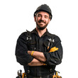 smiling man in black work uniform