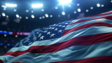 flag of usa in sport stadium