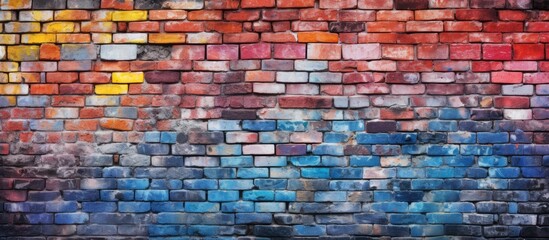 Poster - A detailed look at a brick wall featuring a colorful and intricate pattern