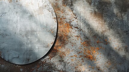 Canvas Print - A metal wall with a round mirror on it and some graffiti, AI