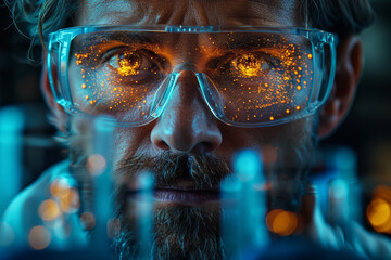 Poster - A materials scientist studying the properties of nanomaterials, pushing the boundaries of material science. Concept of nanotechnology research. Generative Ai.