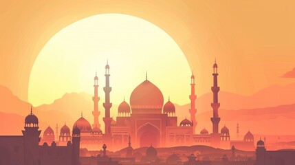Poster - beautiful islamic mosque at month of ramadhan eid mubarak