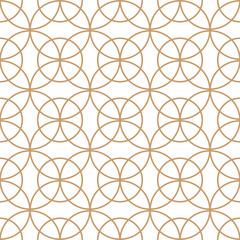 Seamless luxury golden pattern with interlocking circles on a white background