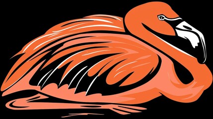 Poster - a pink flamingo sitting on the ground with its head turned to the side and it's head turned to the side.