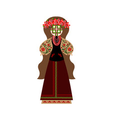 Motanka doll vector illustration for card, banner, and poster. Bright drawing with a traditional doll. Motanka Doll wearing an embroidered costume