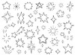Set of hand drawn sparkle stars, doodle kids vector illustrations. Hand drawn stars collection.