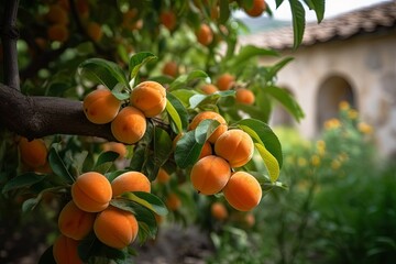 Aufkleber - Abundant tree covered in ripe apricots ready for harvest