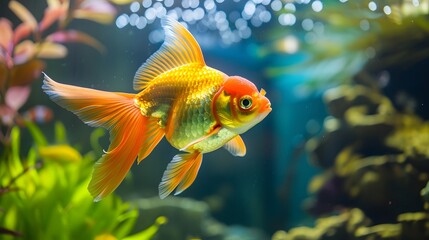 Wall Mural - golden fish in aquarium
