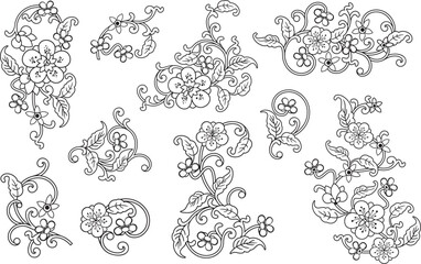 Wall Mural - A set of vector floral ornamental designs in traditional Chinese style. Spring and summer decoration concept.