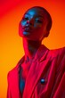 © pierre - Glamorous African American Model in Red Suit: Fashion Studio Portrait