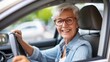 Joyful Car Ownership: Smiling Mature Woman Enjoying New Ride