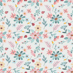 Wall Mural - beautiful flowers design with lady bug seamless pattern. This pattern can be used for fabric textile wallpaper.