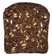 Dark bread slice with sunflower seeds, isolated on white.