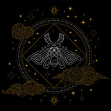 Fototapeta Big Ben - Celestial moth linear hand drawing vector illustration