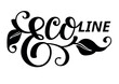Eco line black lettering design with leaves. Vector illustration