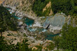 Riverbed of Tara river. Montenegro. Beautiful valley of Tara river and Montenegro mountains. 