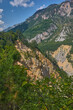 Montenegro. Riverbed of Tara river. Mountains and forests on the slopes of the mountains.