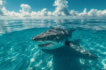 Wall Mural - A shark is swimming in the ocean