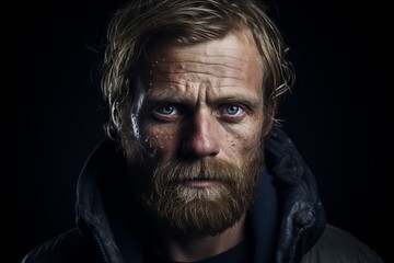 Wall Mural - Portrait of a man with a long beard and mustache on a black background