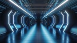 Fototapeta Przestrzenne - 3D render Illustration abstract futuristic spaceship corridor with illuminated lights. AI generated