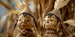  rural scarecrow couple., Rustic appearance with straw details, acient slavic motanka dolls,
