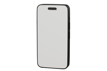 Poster - 3D Minimal black mobile phone or smart phone with empty screen icon. Cartoon smartphone isolated on white background. Phone device screen mockup. 3d minimal cartoon design creative icon. 3D Rendering.