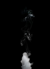 Sticker - White puffs of smoke on a black background float mixing in bizarre chaotic patterns of thin threads