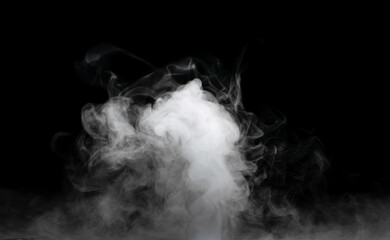 Sticker - White puffs of smoke on a black background float mixing in bizarre chaotic patterns of thin threads