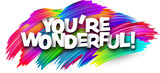 Fototapeta  - You are wonderful paper word sign with colorful spectrum paint brush strokes over white.