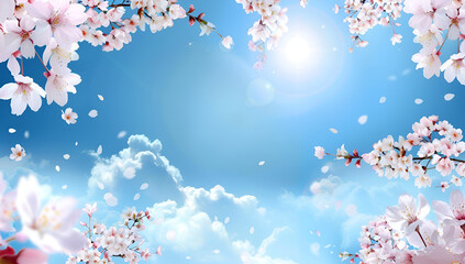 Poster - spring background with flowers and butterflies