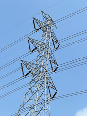 Poster - high voltage power line with blue sky