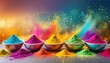 Joyful Holi Festival: Splash of Colors in Bowls with Copy Space 