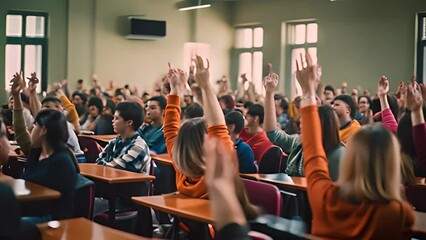 Poster - Classroom Full of Students Raising Hands Generative AI