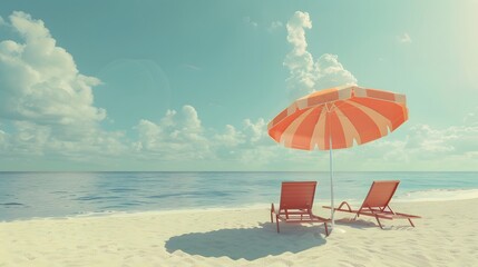 Wall Mural - beach background with umbrella and chair