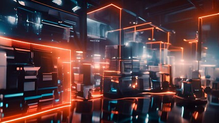 Poster - Futuristic City With Neon Lights Generative AI