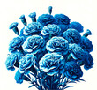 青いカーネーションの花束のイラスト。たくさんのカーネーションの花のプレゼントのイメージ
