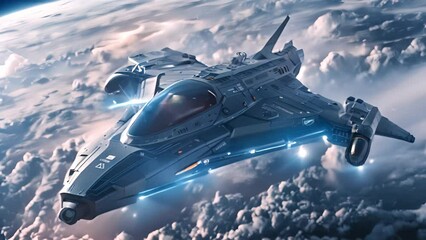 Wall Mural - advanced spacecraft orbiting earth's atmosphere with ai generated.