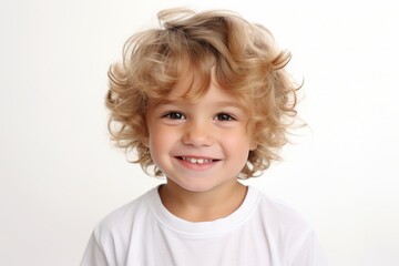 Sticker - Portrait of a cute little boy with blond hair on a white background