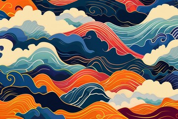 Wall Mural - Asian waves and tropical waves and AAPI colors