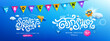 Songkran water festival thailand, colorful pennant, clear water drops, Characters translation, Songkran and hello collections banner design on blue background, EPS 10 vector illustration