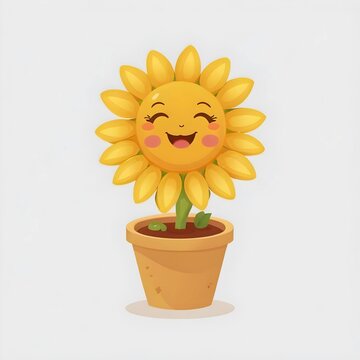cute sun flower in pot kawaii character white background